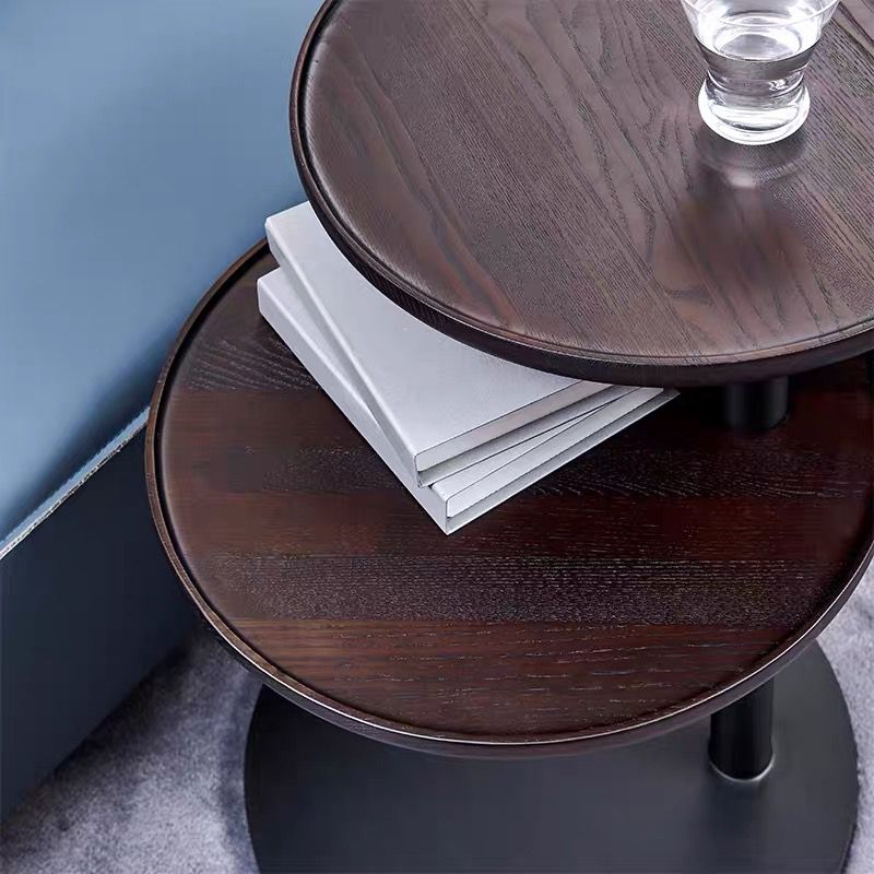 Modernistic Living Room Double Tier Round with Storage Pedestal Wood Side Table