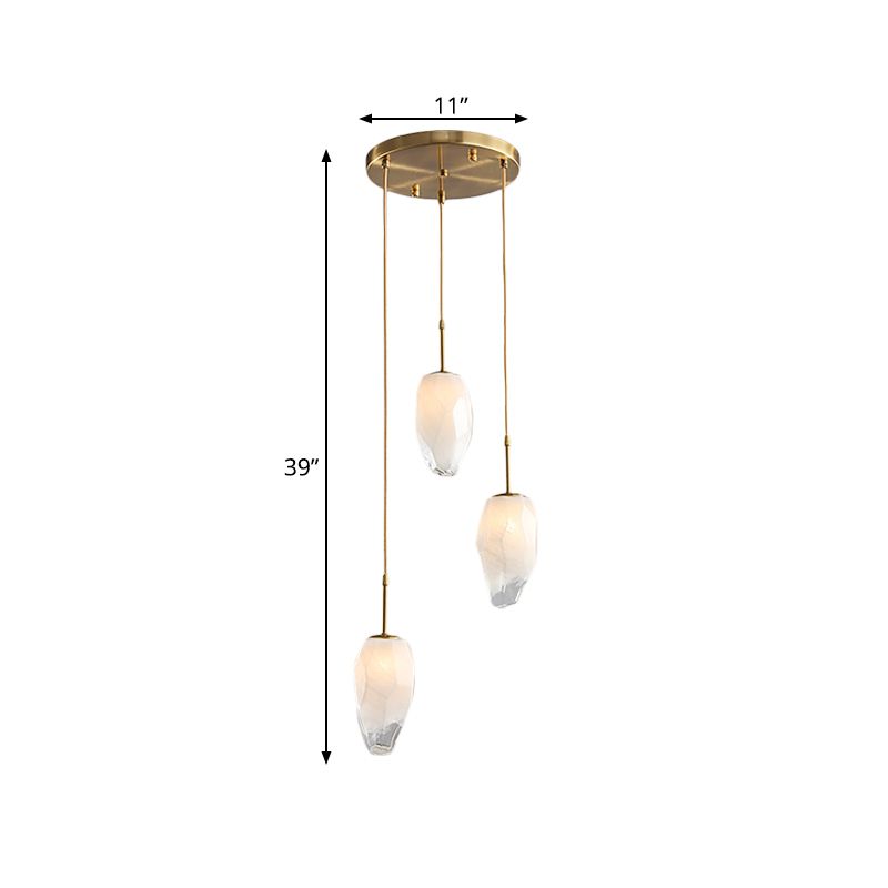 Stone Dining Table Suspension Lighting Frosted White Glass 3 Heads Modern Style Cluster Pendant in Gold