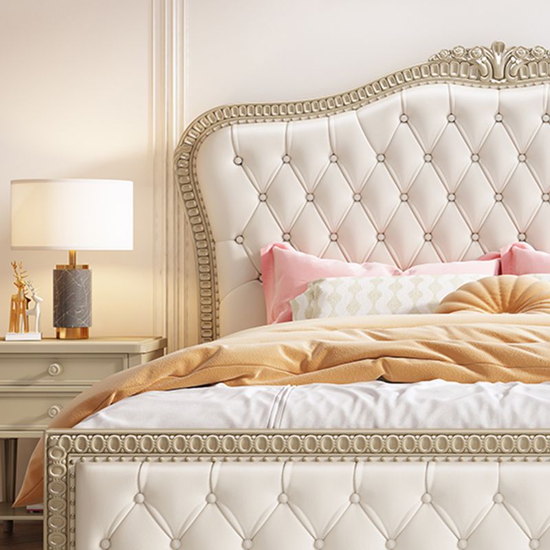 Victorian Standard Bed Upholstered Headboard White Tufted Panel Bed