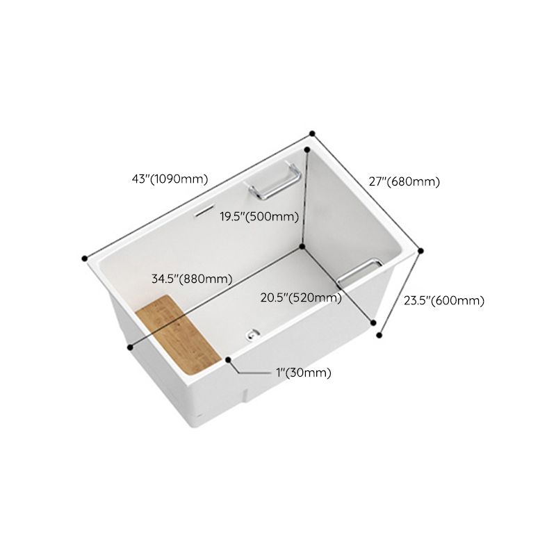 Modern White Acrylic Embedded Bathtub with Drain Bath Tub and Solid Wood Base Plate