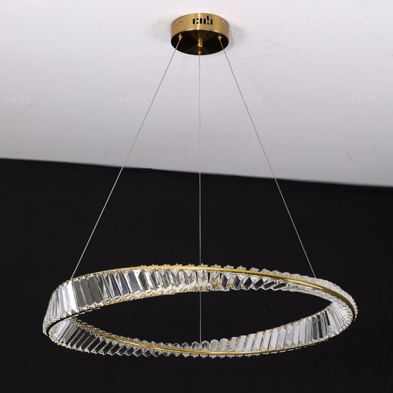 Contemporary Style Ceiling Lighting Ring Crystal in Gold LED Ceiling Fixture