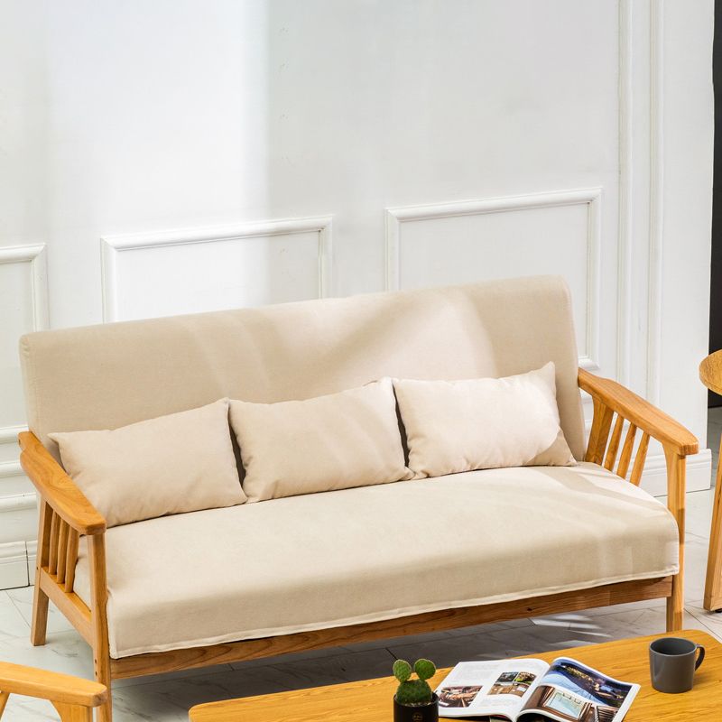 Square Arm Sofa Solid Wood Pillow Back Seating for Living Room