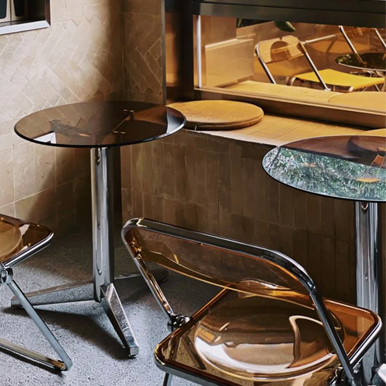 Round Tripod Dining Site Table Contemporary Tempered Glass Dinette Table