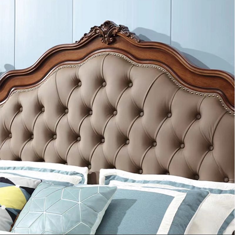 Tufted Upholstered Standard Bed Solid Wood King Bed in Brown of 72.8" H