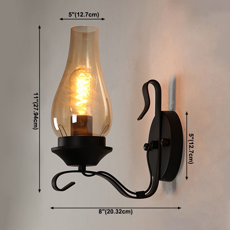 Industrial Vintage Wall Lamp Wrought Iron Indoor Wall Light with Clear Glass Shade