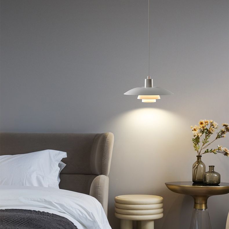 15 Inches Wide Nordic Style Simplicity Hanging Light Single Bulb UFO Shaped Creative Suspension Lamp in Pure White