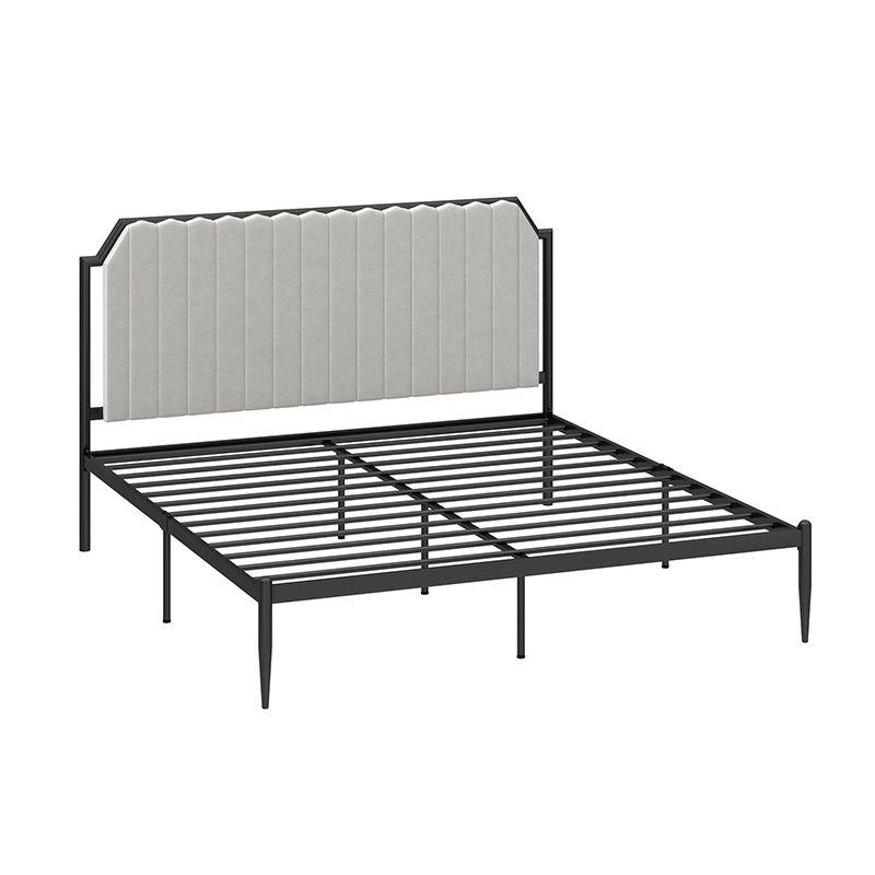 Leather Bed,Queen Metal Frame Panel Bed with Scooped Headboard
