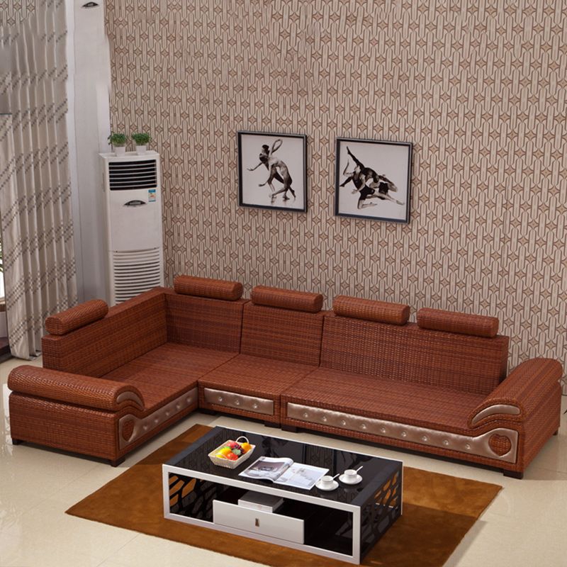 Tropical Style Rattan Accent Sofa and Chaise Slipcovered Sofa with Pillows