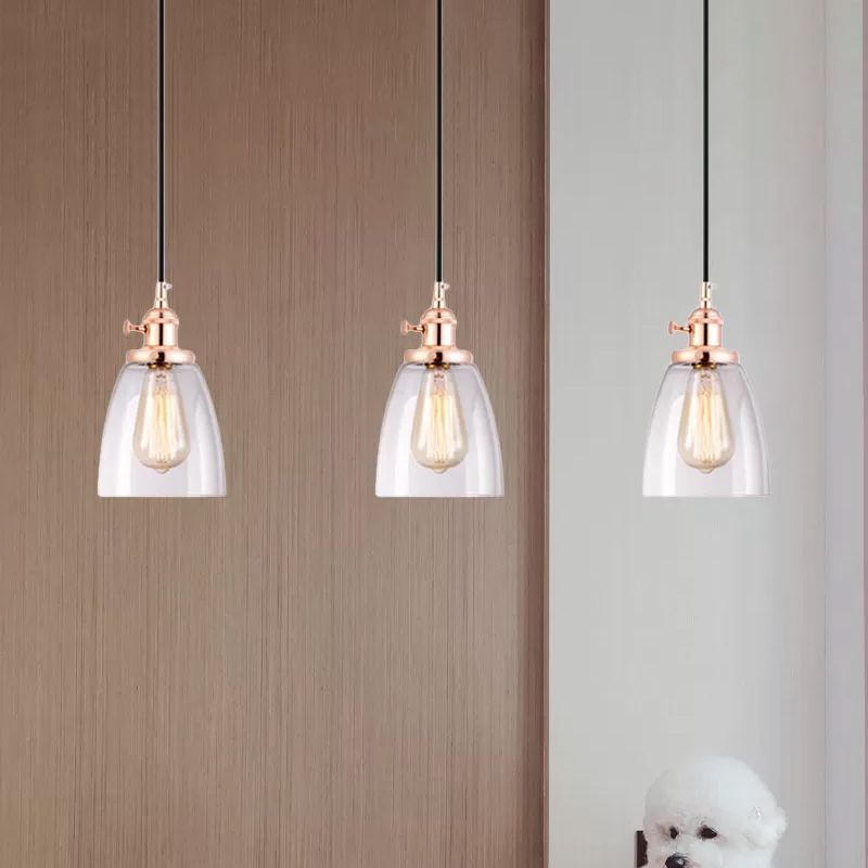 Rose Gold Cone Multi Pendant Light Fixture Modern Clear Glass 3-Light Dining Room Hanging Lamp