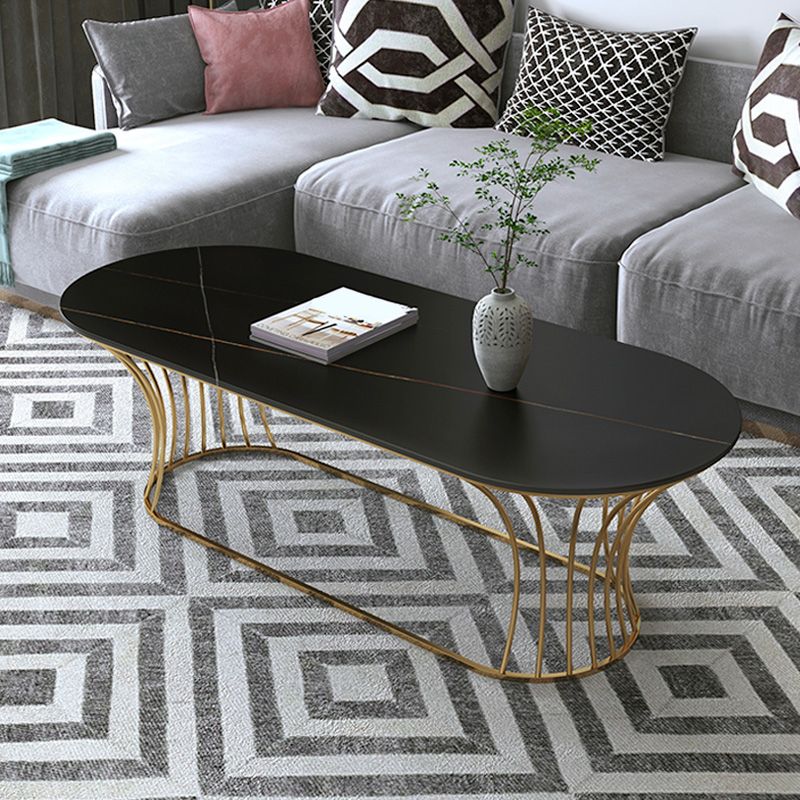Glam 17.7" H Oval Slate Coffee Table Metal Frame Cocktail Table