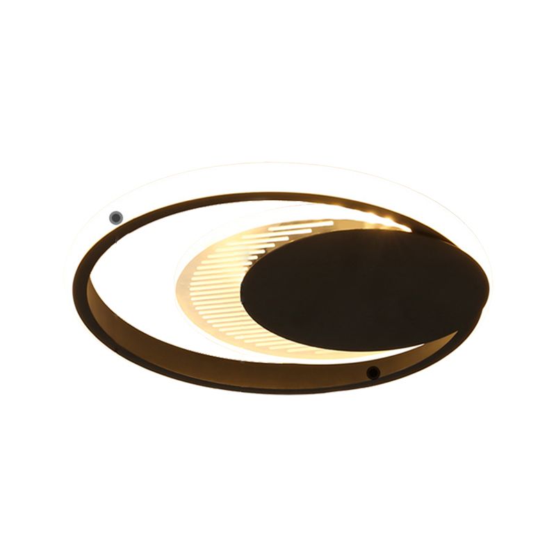 Metal Circle Flush Ceiling Light Simple White/Black Finish LED Flushmount Lamp in White/Warm Light