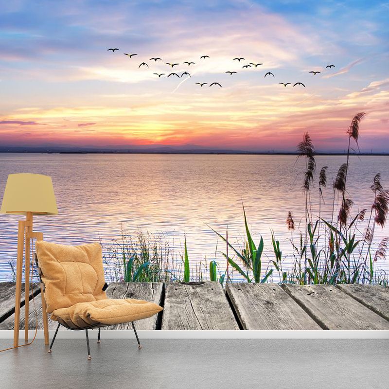 Moisture-Resistant Lake and Sky Mural Full Size Nordic Wall Covering for Home Decoration