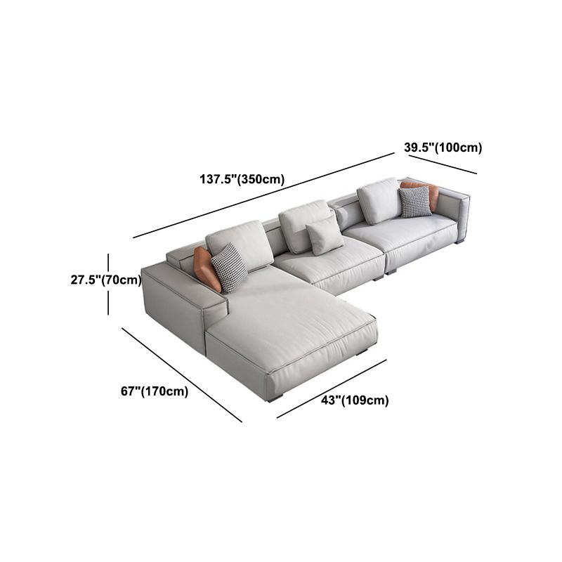 Nordic Faux Leather Sofa Square Arm Sofa with Bolster Pillows