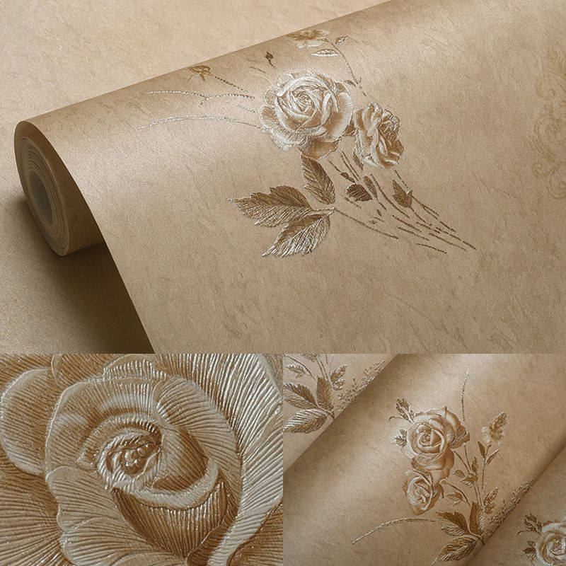 Rose Flower Wallpaper Roll Countryside Waterproof Bedroom Wall Decor, 31' x 20.5"
