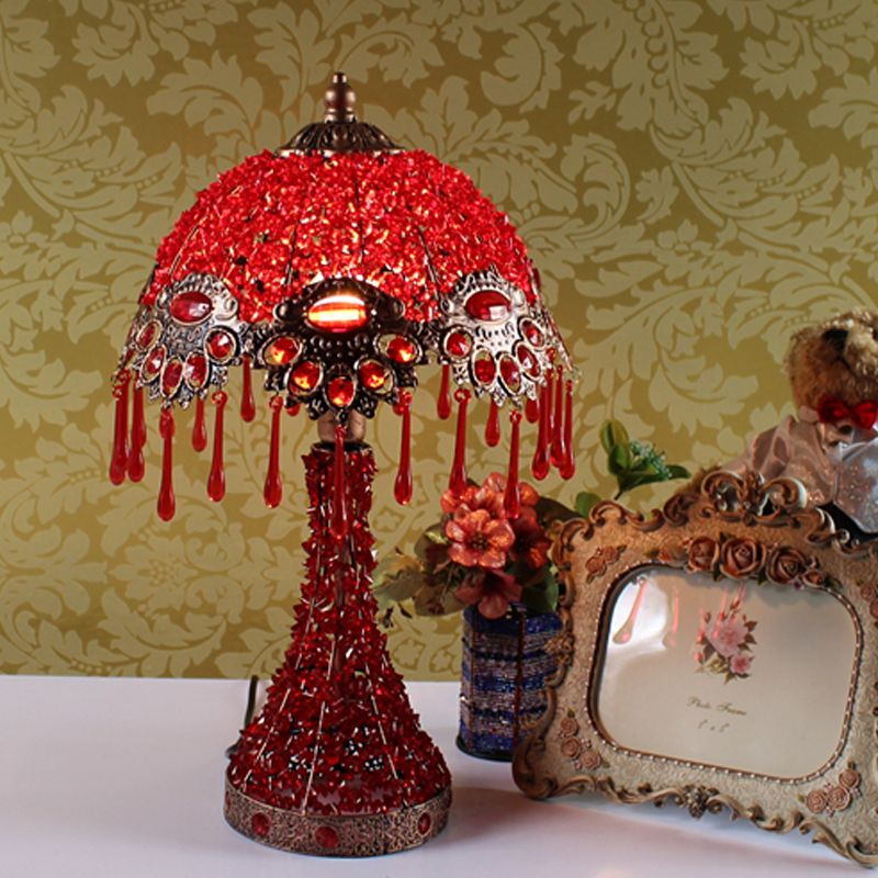 Handgeweven geschulpte nachtkastje lamp Boheemse acryl 1-licht koperen nachtstandlicht licht met druppel franje