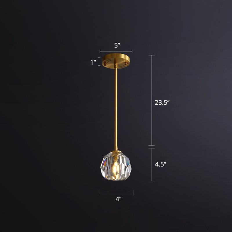 Einfache Kugel Decke Anhängerlampe klar geschnittener Kristall 1 Glühbettpendel -Pendel Licht in Gold