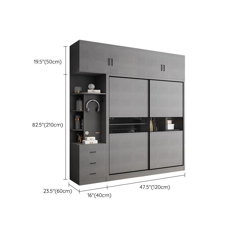 Gray Colour Wooden Wardrobe Rod Included Wardrobe Wardrobe Closet with Sliding Door