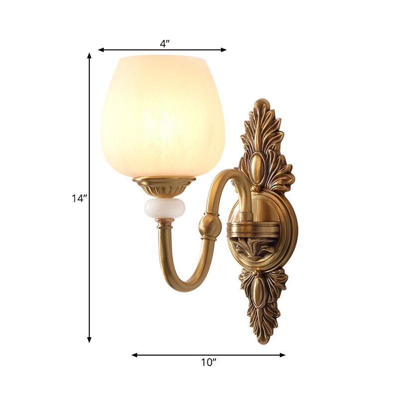 Metal Brass Wall Sconce Fixture Gooseneck 1/2-Light Vintage Stylish Wall Lamp with White Glass Bowl Shade