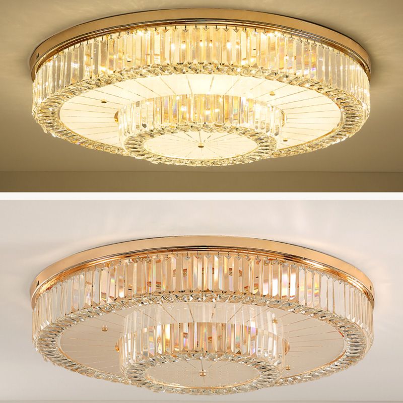 Drum Shape LED Flush Ceiling Lamp Clear Crystal Modern Lighting Fixtures Light for Living Room Dining Room