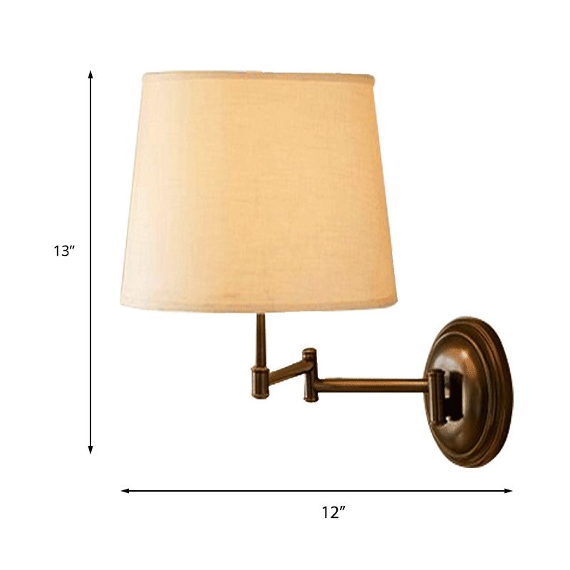 1 Light Drum Wall Lighting Retro White Fabric Wall Sconce Light with Adjustable Arm for Living Room