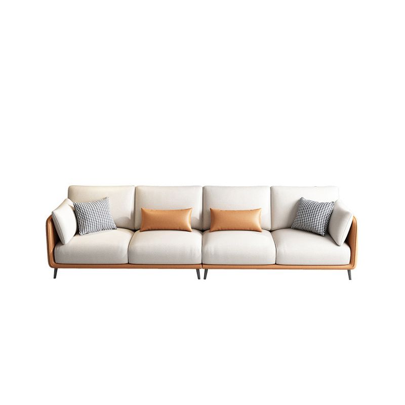 Faux Leather Stain Resistant Contemporary Standard Sofa in Orange and Beige