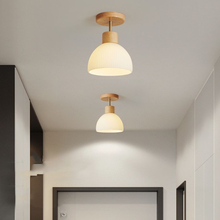 Japanese Style 1-Light Ceiling Light Dome Shape Ceiling Lamp for Bedroom