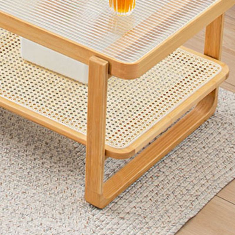 Minimalism Tropical Coffee Table Glass 4 Legs Storage Rectangular Coffee Cocktail Table