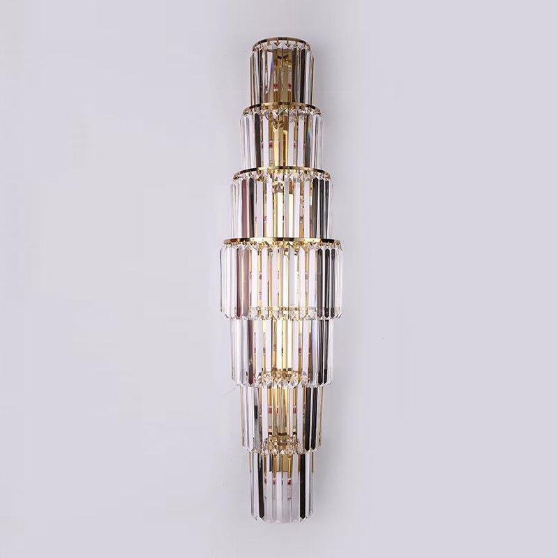 Contemporary 5/7-Light Golden Wall Mounted Sconce Crystal Shaded Wall Light