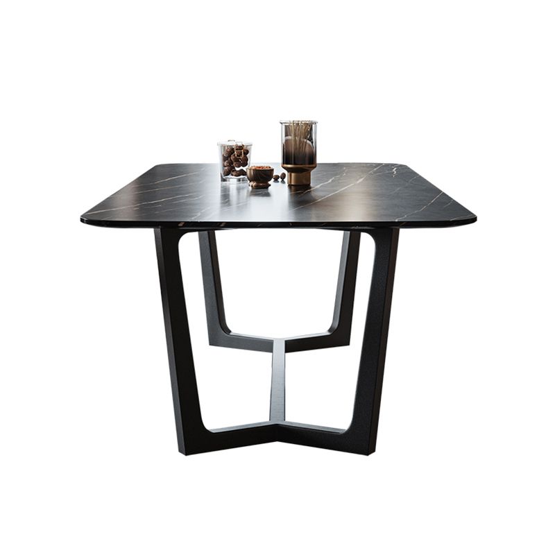 Industrial Sintered Stone Table for Restaurant Rectangle Black Table with Trestle Base