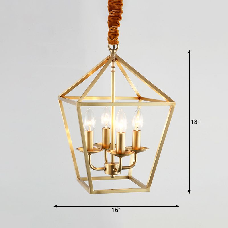4 Bulbs Ceiling Lamp with Geometric Shade Metal Traditional Dining Room Chandelier Pendant Light in Gold