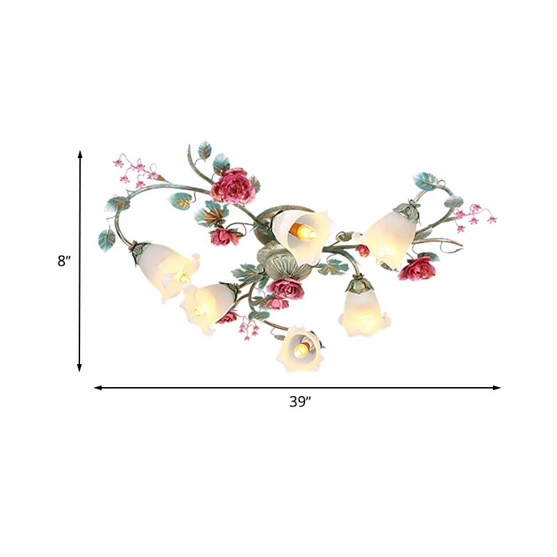 Verde Trenzado Semi-Luz Fija-Flor Coreana Vidrio Blanco 3/6 Bulbos De La Habitación Al Ras