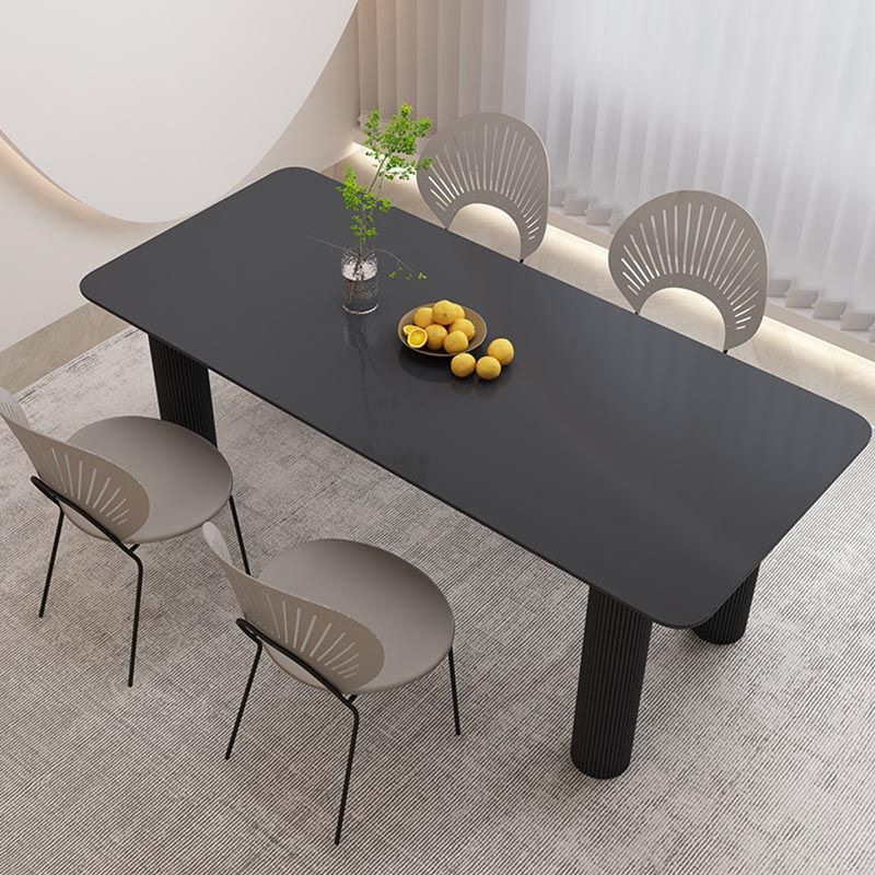 Modern Rectangle Dining Room Collection Stone and Wood Fixed Dinner Table