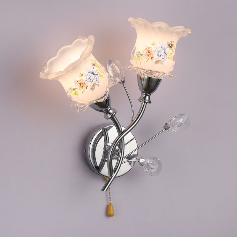 Lampade a fiore di fiore lampada moderna a parete in argento a 1 luce con tonalità di erba