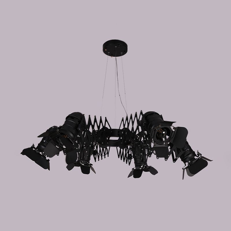 Black 5 Heads Spotlight Art Deco Iron Camera Chandelier Pendant Lamp with Telescopic Arm