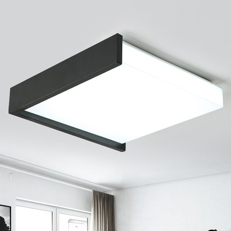 16"/19.5" Wide LED Bedroom Flush Mount Black/White Flush Ceiling Light Fixture with Brick Acrylic Shade, Warm/White Light