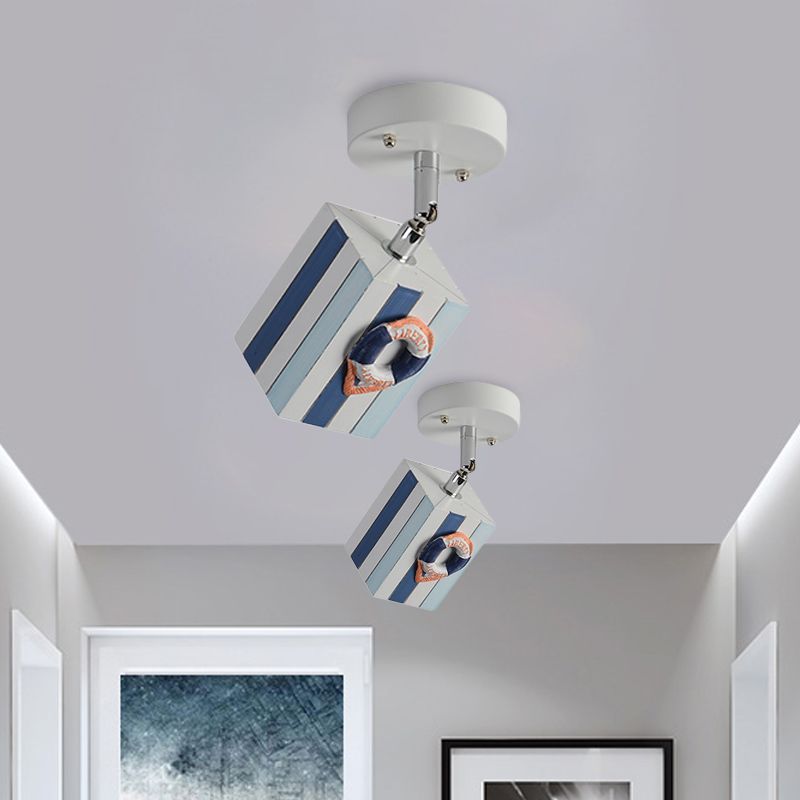 Cubic Resin Ceiling Mounted Fixture Modern 1 Light Sky Blue/Green/Coffee Semi Flush Lamp with Seagull/Ship/Starfish Deco