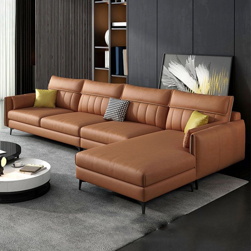 Faux Leather Stain-Resistant Sectional with Pillow Back for Four People