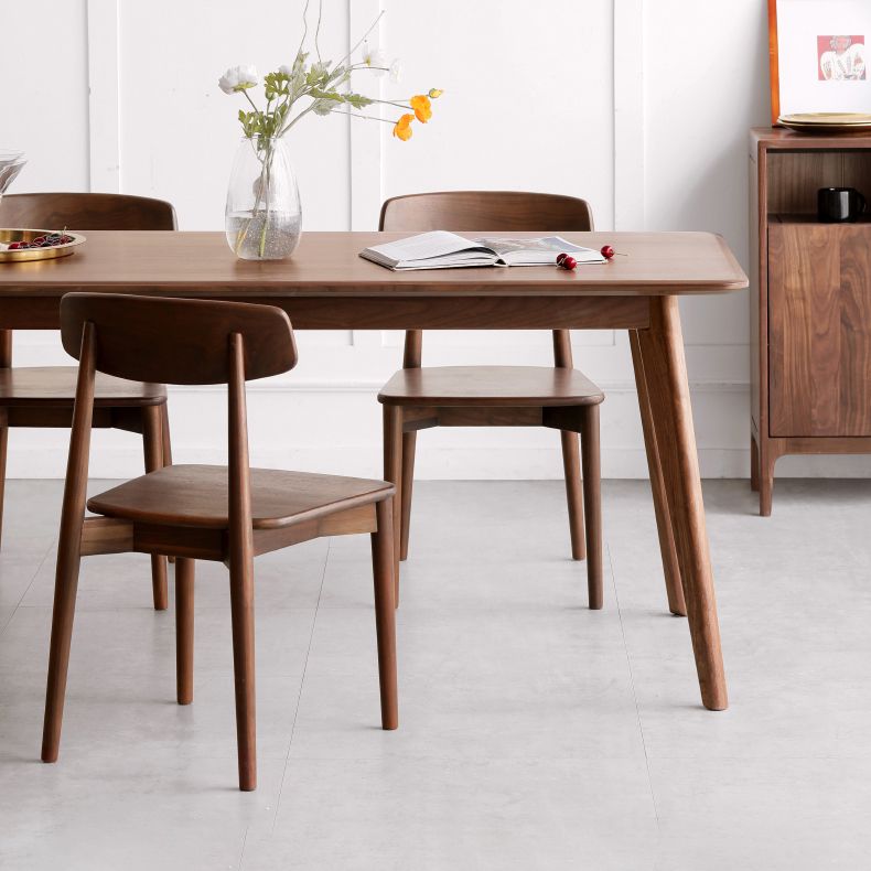 Modern Brown Rectangular Walnut Top Dining Table with 4 Solid Wood Legs