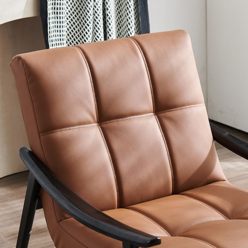 Solid Color Wooden Lounge Chair Genuine Leather Bedroom Side Chair
