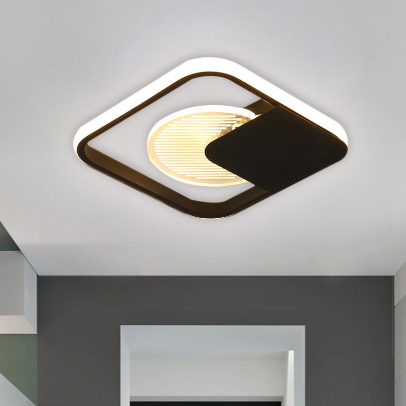 Minimalistische vierkante plafondarmatuur metalen LED-gang inbouwlamp in zwart, warm/wit/3 kleuren licht