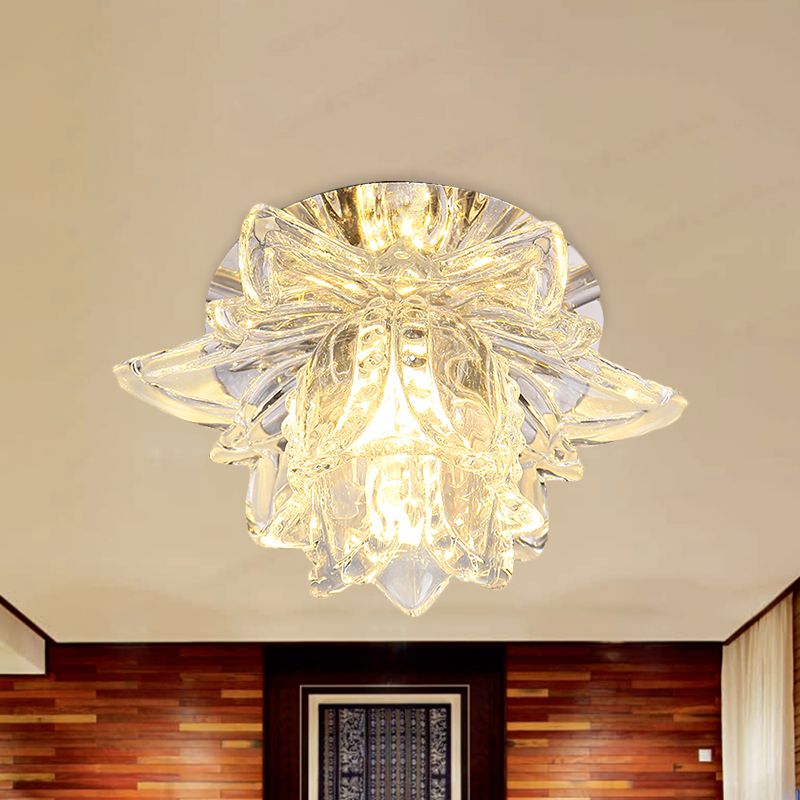 Daffodils Blossom Small LED Flush Mount Modern Clear Crystal Ceiling Flushmount Lamp for Corridor
