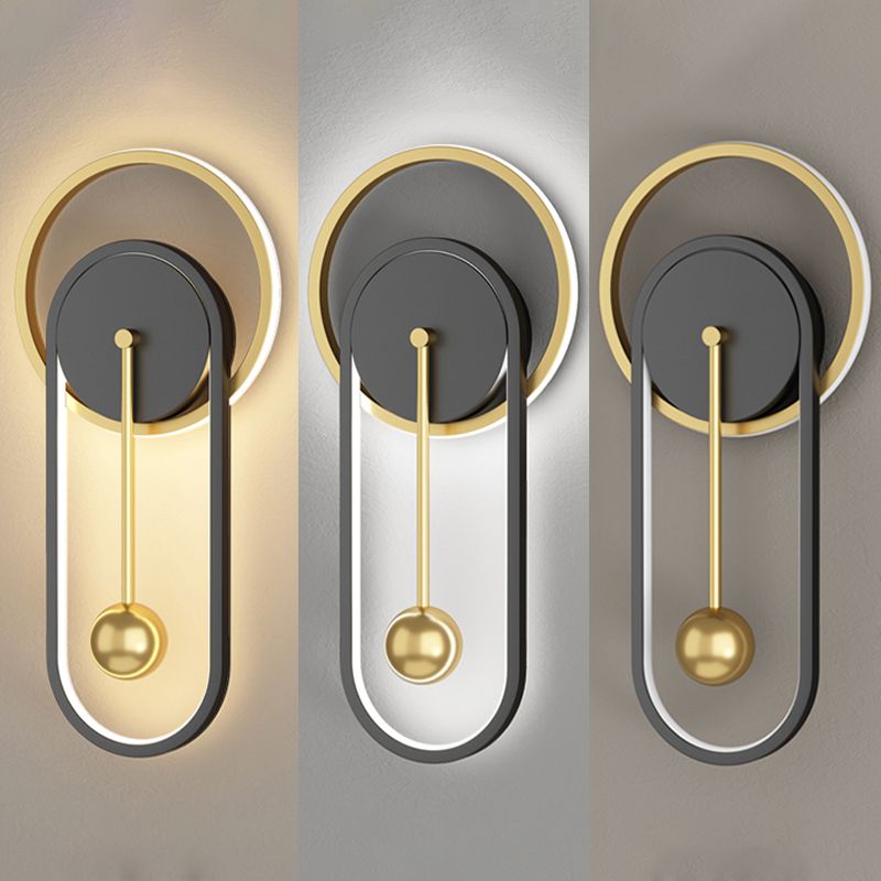 Postmoderne LED-Wandleuchten schwarzgold oval und ringwandmontiertes Licht mit Metallschatten