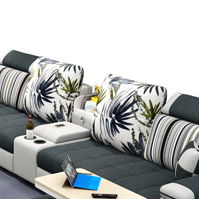 Sloped Arms Pillowed Back Cushions Sectionals Sofas for Living Room