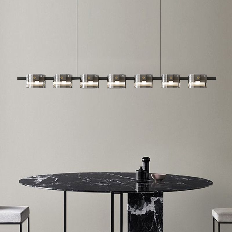 Unique Shape Hanging Lamp Modern Glass Island Lights in Black Finish