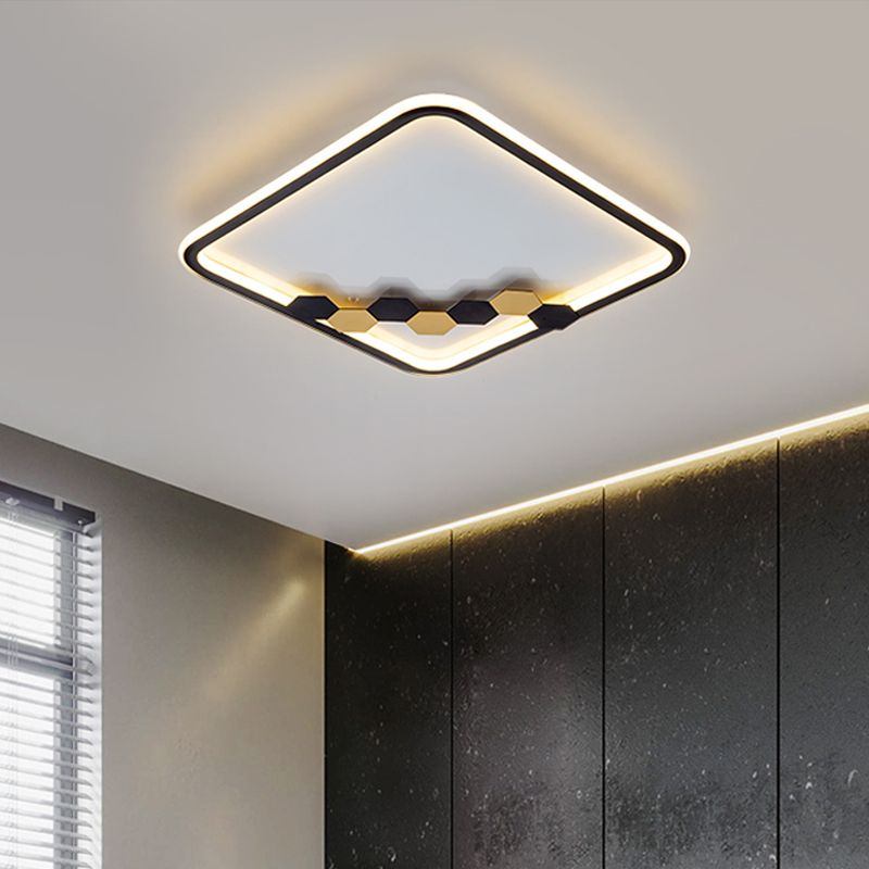 Simple Round/Square Ceiling Flush Acrylic LED Corridor Flush Mount Lamp with Leaf/Geometric Design in Black