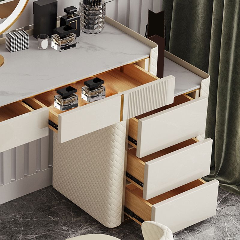 5-Drawer Vanity Makeup Table Set Metal Dressing Table with Padded Stool