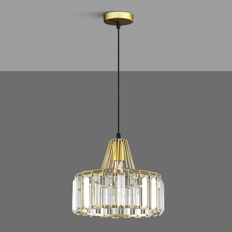 Moderne luxe hanglampje smeed smeedijzeren koepelhanglamp met kristalschaduw