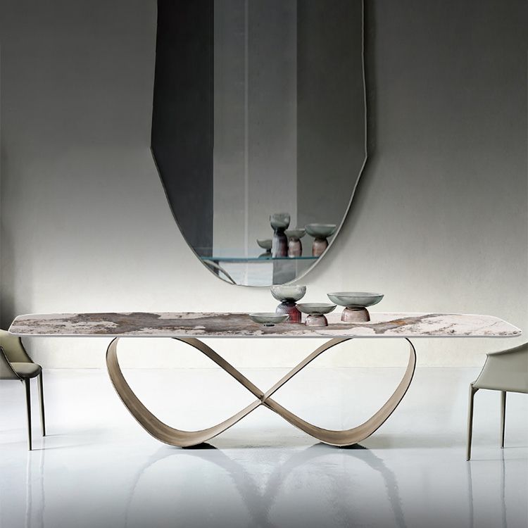 Stone Top Dining Table Industrial Rectangle Table with Pedestal Base