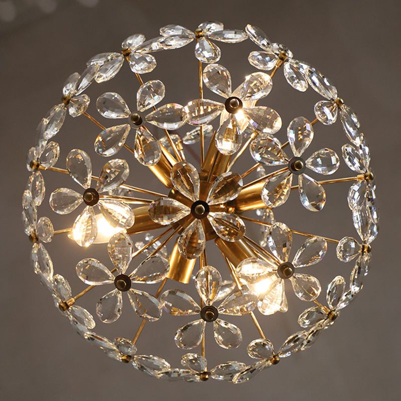Flower Chandelier Light Fixtures Traditional Multi-Head Suspension Pendant Lamps with Crystal Shade