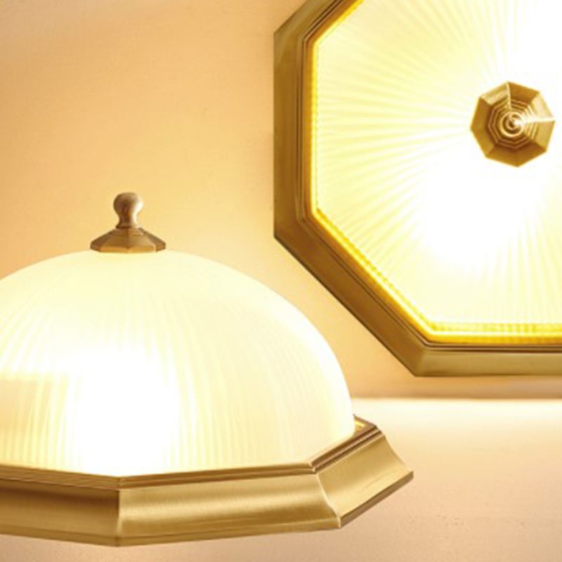 Glass Flush Mount Ceiling Light Brass Ceiling Lighting in Gold for Living Room Dining Room